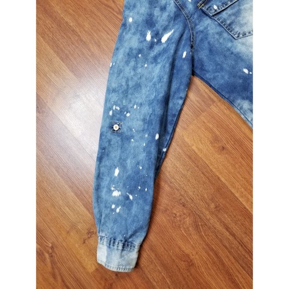 Rocawear  vintage 90s Denim  design Shirt Bleached Spatters large button down - Picture 4 of 10